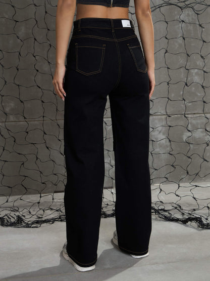 Women Black Cargo Straight Jeans