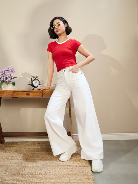 Women White Low Waist Wide Leg Baggy Jeans