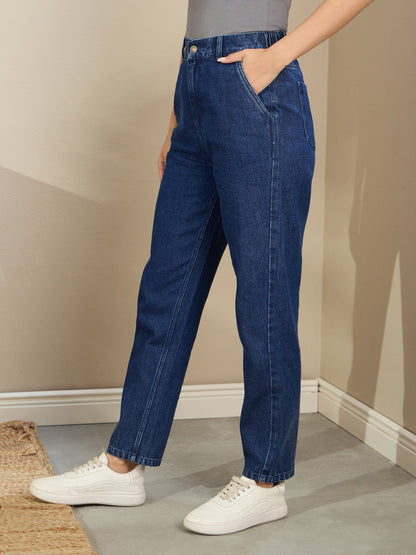 Women Navy Blue Washed Tapered Jeans