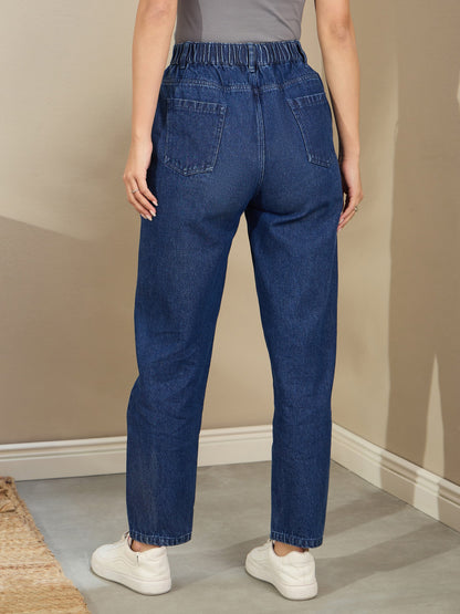 Women Navy Blue Washed Tapered Jeans