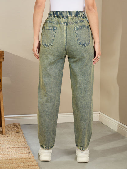 Women Green Washed Tapered Jeans