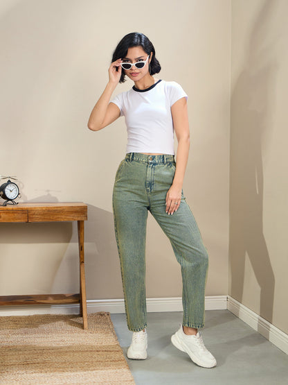 Women Green Washed Tapered Jeans