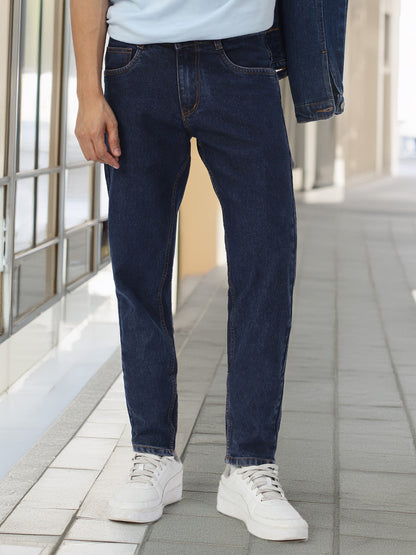 Men's Dark Blue Regular Fit Washed Jeans Stretchable