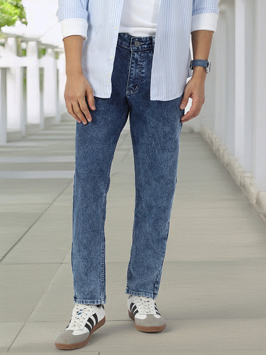 Men's Ice Blue Regular Fit Washed Jeans Stretchable