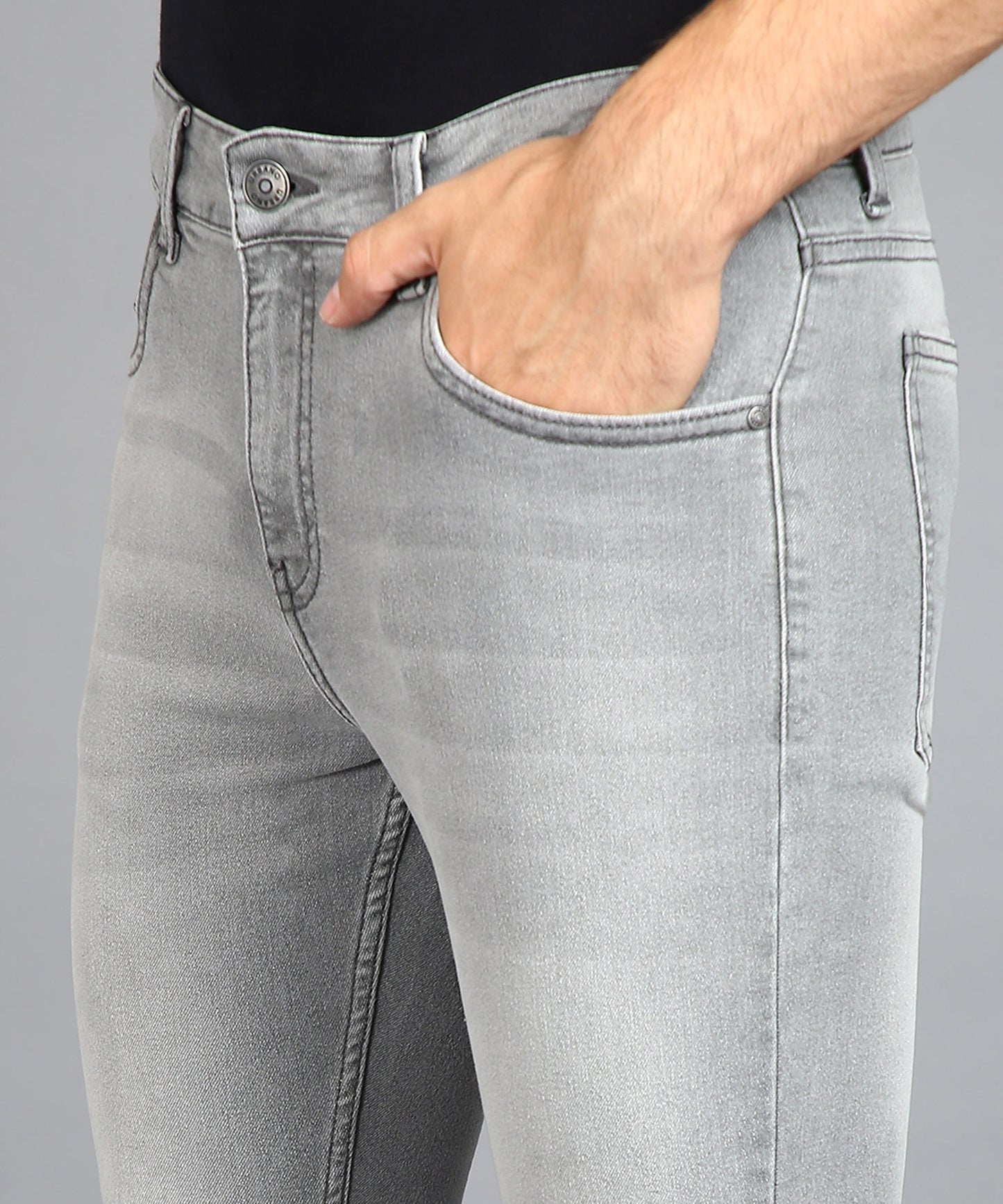 Men's Ice Grey Regular Fit Washed Jeans Stretchable