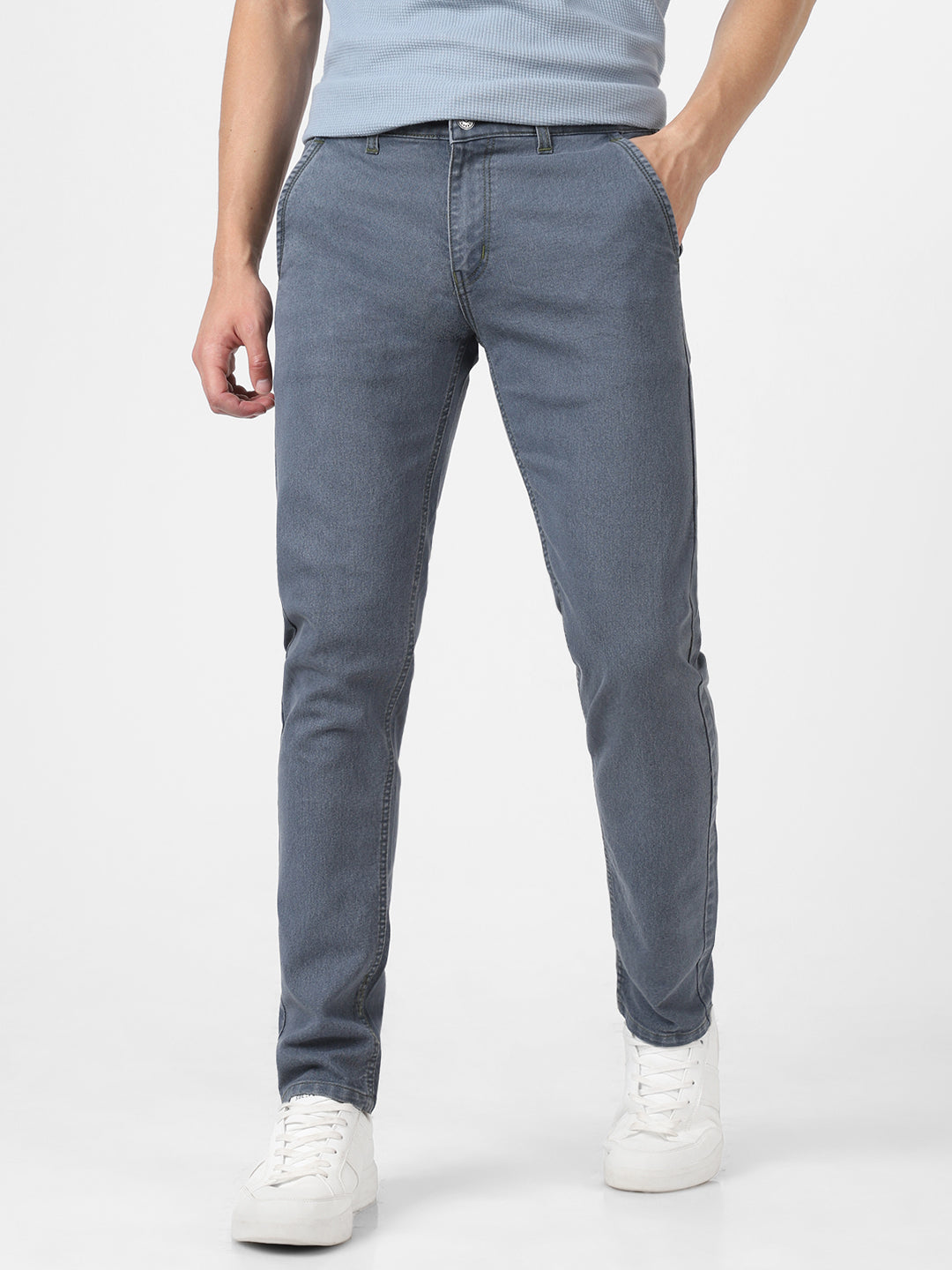 Men's Grey Slim Fit Washed Jeans Stretchable
