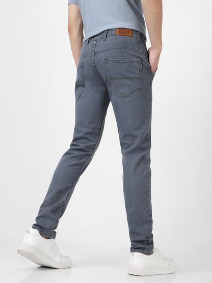 Men's Grey Slim Fit Washed Jeans Stretchable