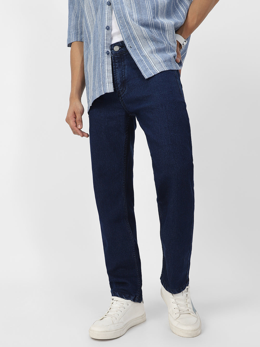 Men's Blue Regular Fit Washed Jeans Stretchable