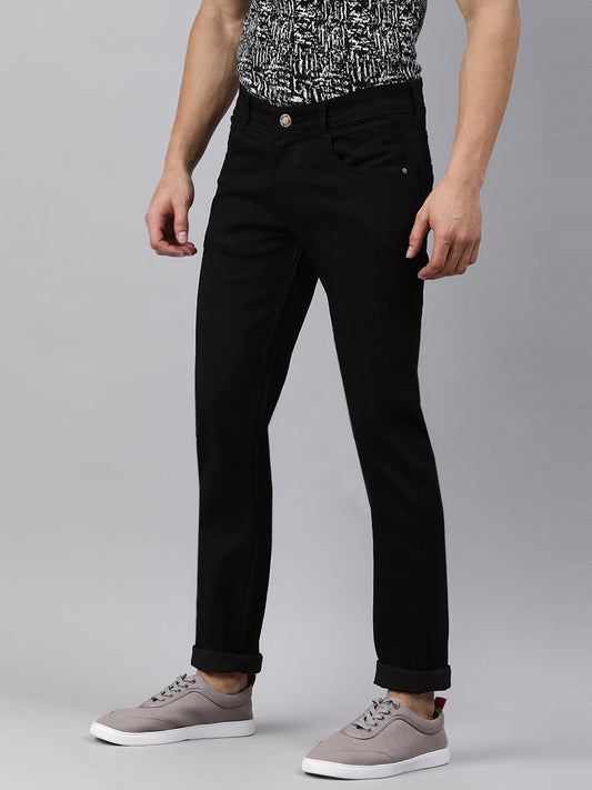Men Slim Mid Rise Black Jeans Stretchable