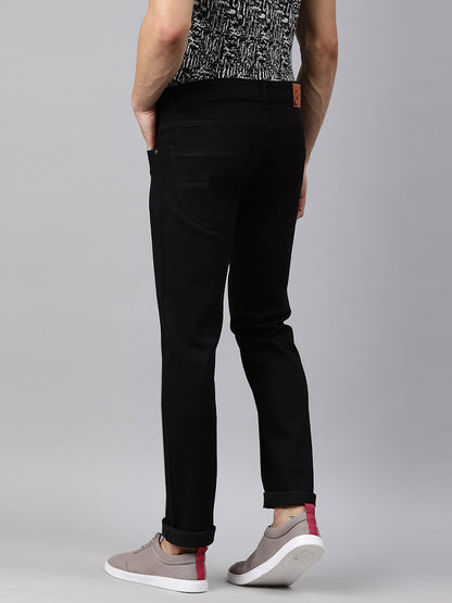 Men Slim Mid Rise Black Jeans Stretchable