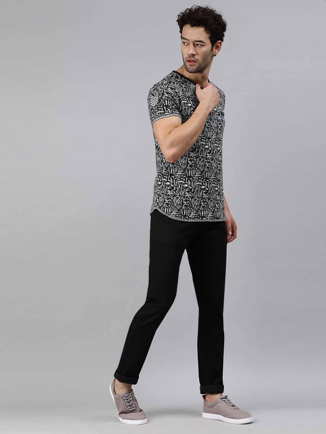 Men Slim Mid Rise Black Jeans Stretchable