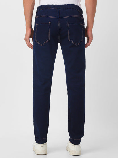 Men's Dark Blue Jogger Jeans Slim Fit Stretch