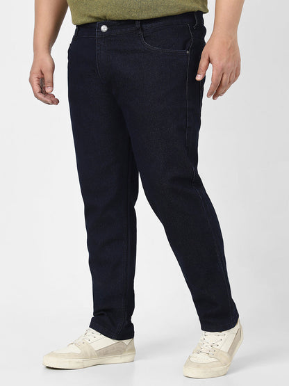 Plus Men's Dark Blue Regular Fit Denim Jeans Stretchable