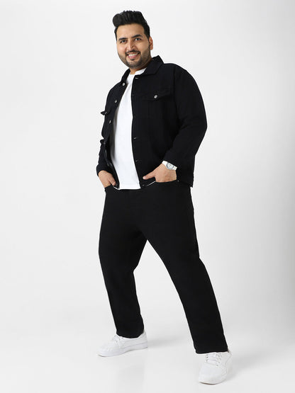 Plus Men's Black Regular Fit Denim Jeans Stretchable