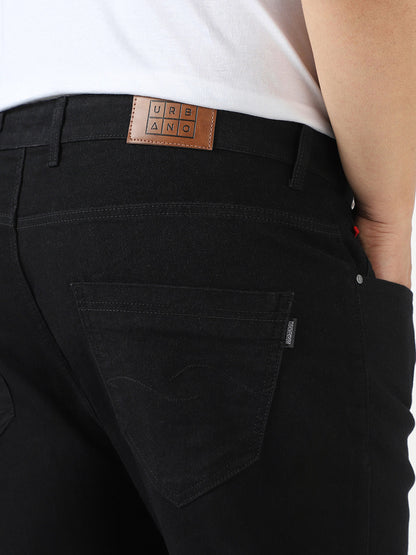Plus Men's Black Regular Fit Denim Jeans Stretchable