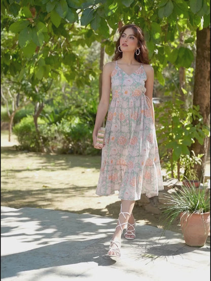 Pure Cotton Floral Printed Tiered Dress