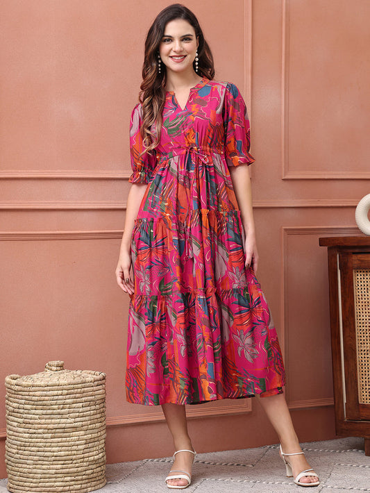 Women Floral Printed Fit & Flare Midi Dress