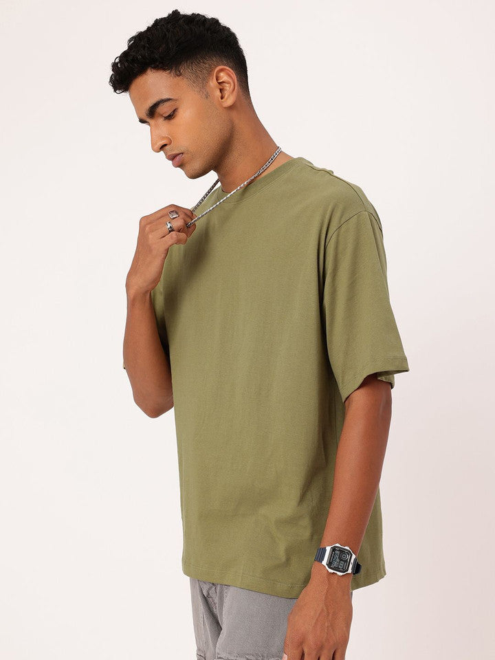 Printed Round Neck Cotton Blend Green T-Shirt