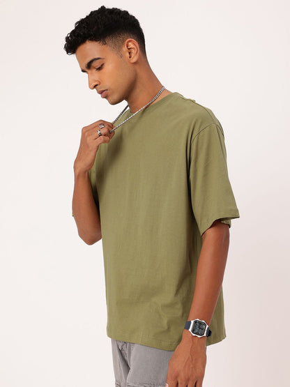 Printed Round Neck Cotton Blend Green T-Shirt