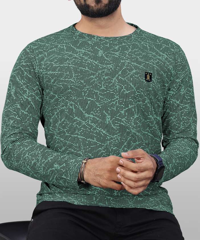 Men Printed Round Neck Polycotton Light Green T-Shirt