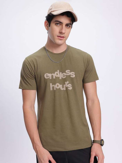 Men Printed Round Neck Cotton Blend Green T-Shirt