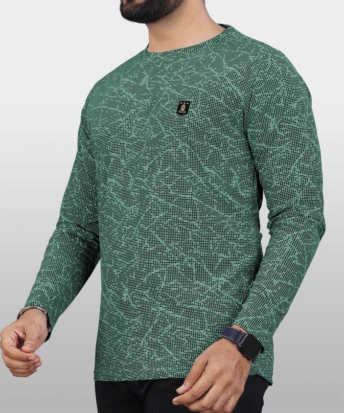 Men Printed Round Neck Polycotton Light Green T-Shirt