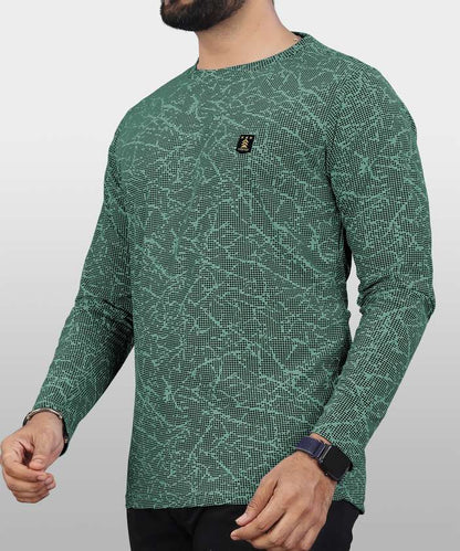 Men Printed Round Neck Polycotton Light Green T-Shirt