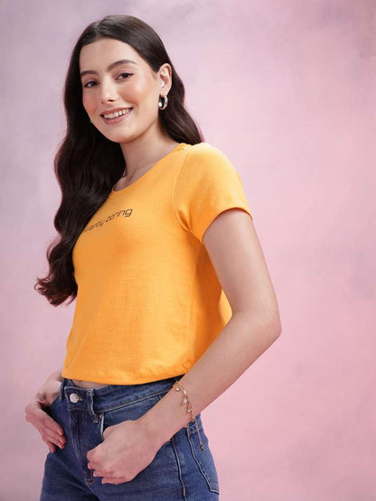 Typography Print Regular Print Crop T-Shirt