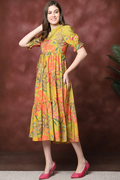 Women Floral Printed Fit & Flare Midi Dress