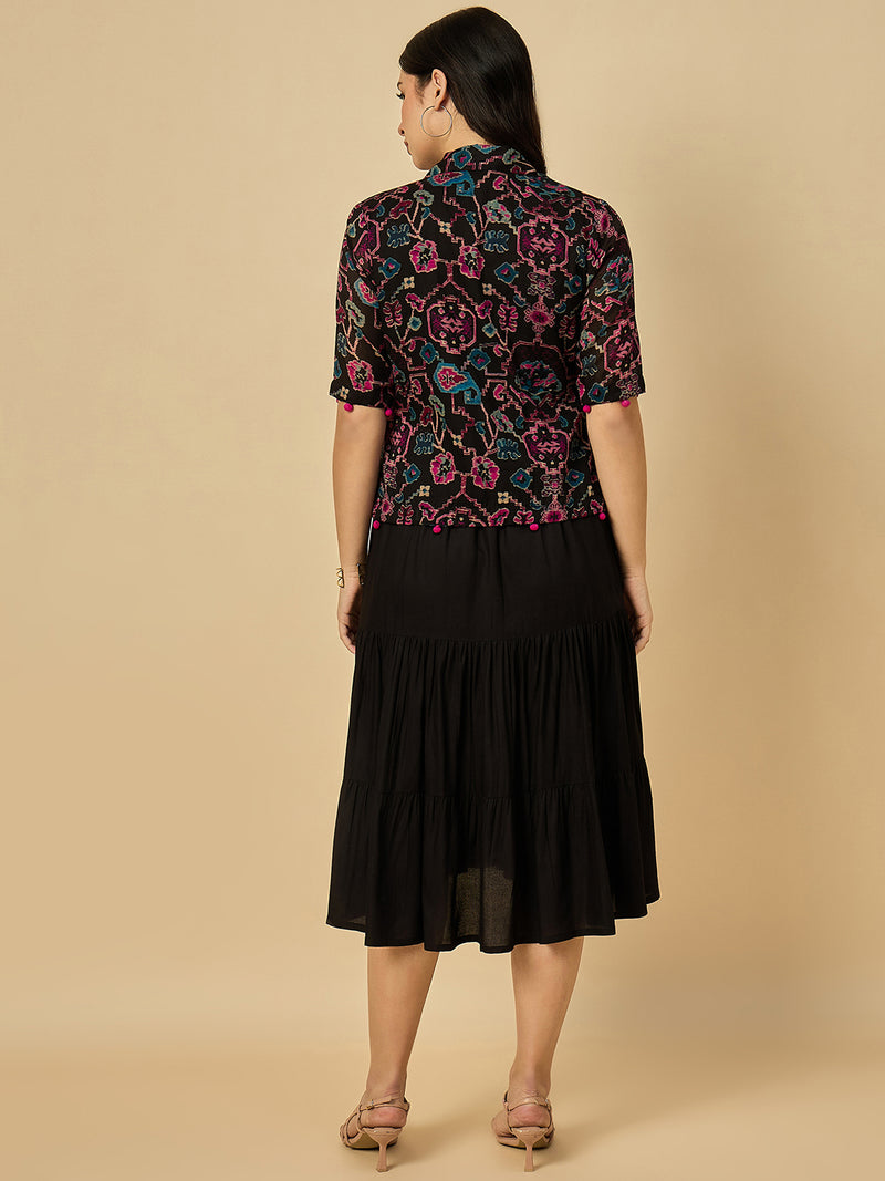 Black Solid Dress With Jacket