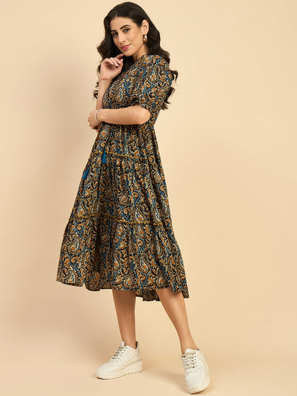 Ethnic Motifs Printed Cotton Empire Midi Dress