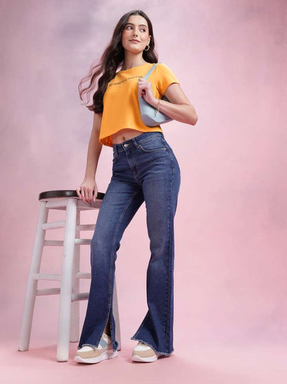 Typography Print Regular Print Crop T-Shirt