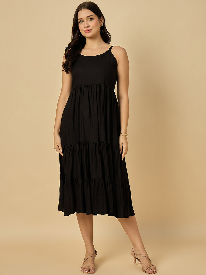 Black Solid Dress With Jacket