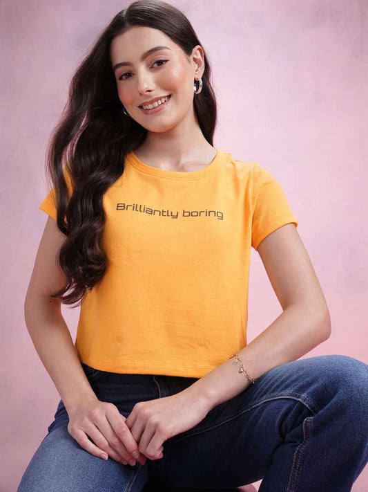 Typography Print Regular Print Crop T-Shirt