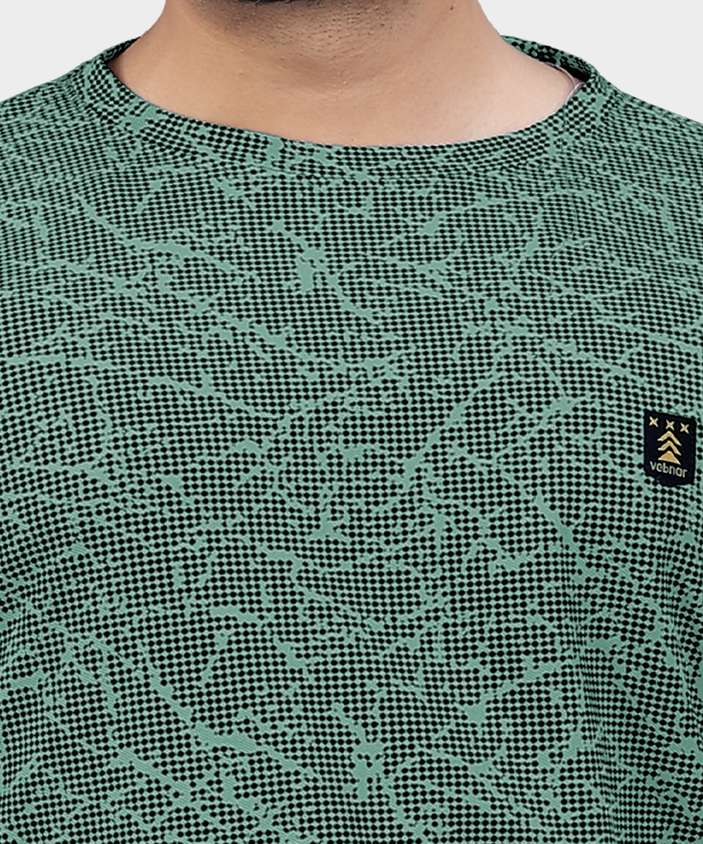 Men Printed Round Neck Polycotton Light Green T-Shirt