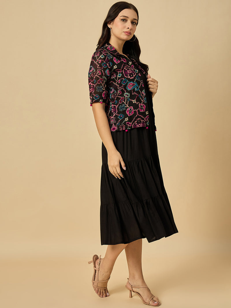 Black Solid Dress With Jacket