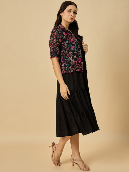 Black Solid Dress With Jacket
