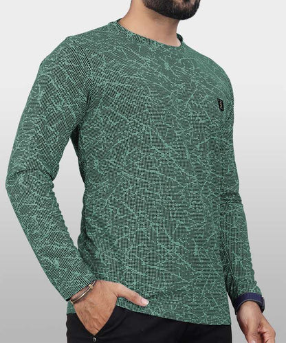 Men Printed Round Neck Polycotton Light Green T-Shirt