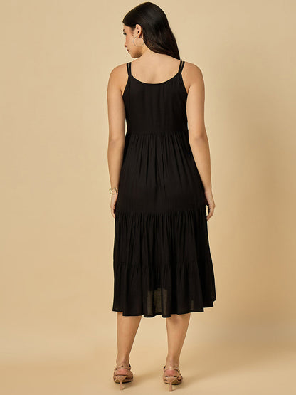 Black Solid Dress With Jacket