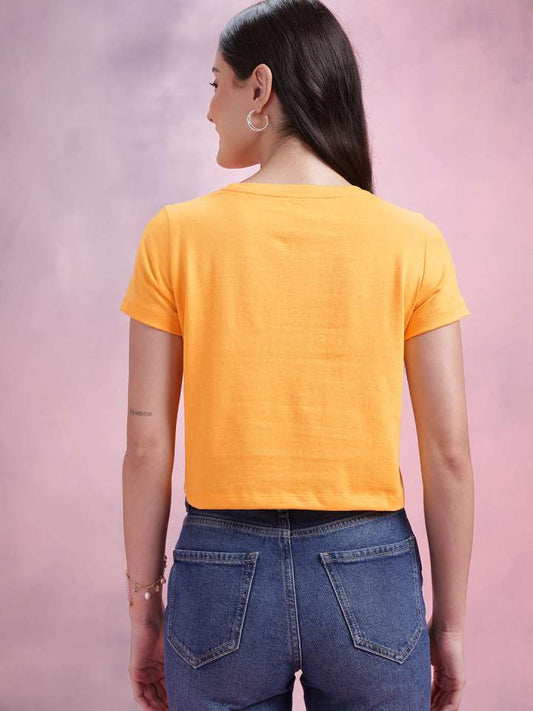 Typography Print Regular Print Crop T-Shirt