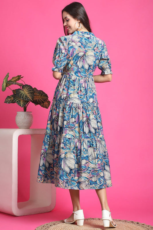 Floral Printed Premium Chanderi Dress