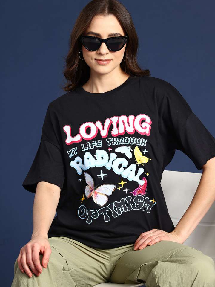 Printed Drop-Shoulder Sleeves Pure Cotton Relaxed T-Shirt