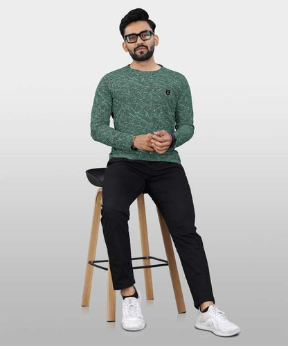 Men Printed Round Neck Polycotton Light Green T-Shirt