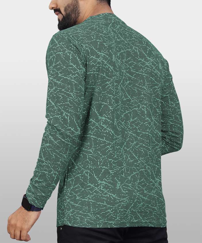 Men Printed Round Neck Polycotton Light Green T-Shirt
