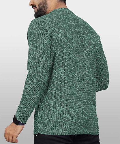 Men Printed Round Neck Polycotton Light Green T-Shirt