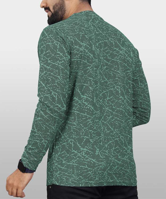 Men Printed Round Neck Polycotton Light Green T-Shirt