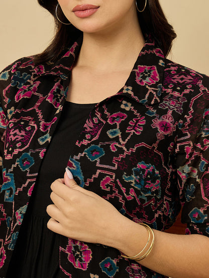 Black Solid Dress With Jacket