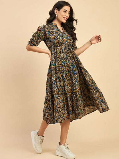 Ethnic Motifs Printed Cotton Empire Midi Dress