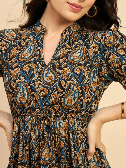 Ethnic Motifs Printed Cotton Empire Midi Dress